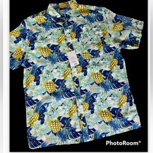 Croft & Barrow Shirt Mens Blue Pineapple Short Sleeve